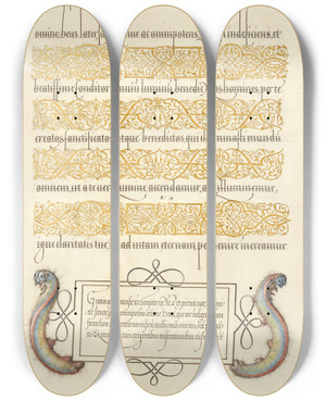 Triptych art skateboard deck of Joris Hoefnagel Caterpillars_1 by Joris Hoefnagel (1542-1600)