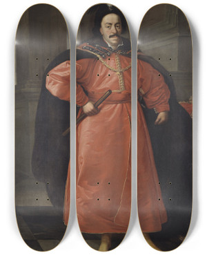 Triptych art skateboard deck of Daniel Schultz Portrait Of John Ii Casimir Vasa by Daniel Schultz (1615-1683)