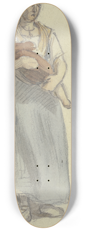 Jakob Frchtegott Dielmann - Bauersfrau in Hemdsrmeln, blauem Kleid, sie hat ein kleines Kind auf dem Armen 8.25 inch art skate deck