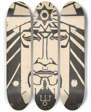 Triptych art skateboard deck of Henri Van Der Stok Neptunus by Henri van der Stok (1870-1946)