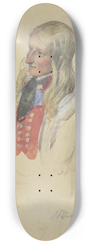 Jakob Frchtegott Dielmann - Brustbild einer jungen blonden Buerin in roter Weste und weiem Rock 8.25 inch art skate deck