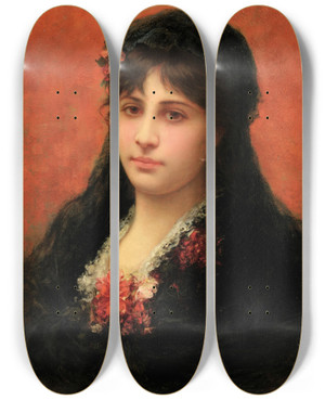 Triptych art skateboard deck of Emile Eismansemenowsky Portrait Dune Espagnole by Emile Eisman-Semenowsky (1853-1918)