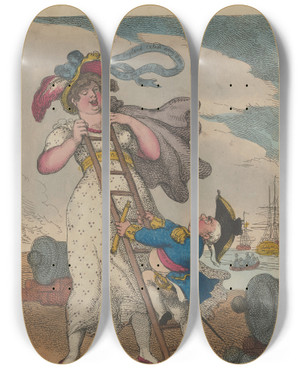 Triptych art skateboard deck of Thomas Rowlandson Accomodation Ladder by Thomas Rowlandson (1756-1827)