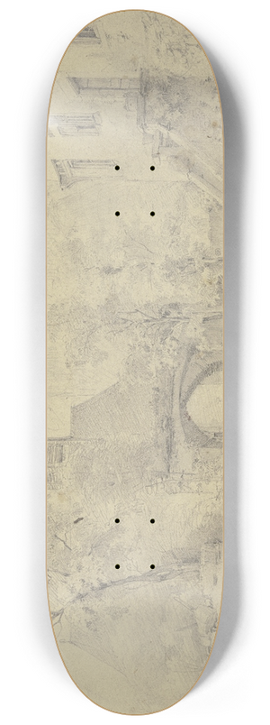 Jakob Frchtegott Dielmann - Ein altes Tor, dahinter eine Kirche, rechts ein Haus mit hoher Treppe, darber ein altes Schloss 8.25 inch art skate deck