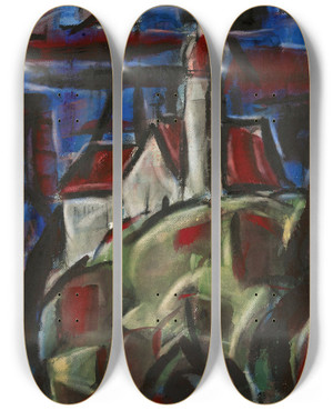 Triptych art skateboard deck of Christian Rohlfs Kloster Andechs by Christian Rohlfs (1849-1938)