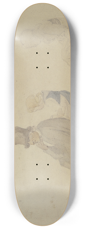 Jakob Frchtegott Dielmann - Ein Bauer mit einem Zylinderhut, eine Frau und ein Mdchen auf dem Boden sitzend, alle drei im Profil nach links 8.25 inch art skate deck