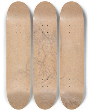 Triptych art skateboard deck of Francesco Lorenzi Figures In A Roundel With Study Of A Hand by Francesco Lorenzi (1723-1787)