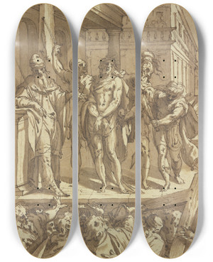 Triptych art skateboard deck of Bartolomeo Passarotti Ecce Homo_2 by Bartolomeo Passarotti (1529-1592)
