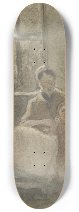 Jakob Frchtegott Dielmann - Eine Frau, an einem Fenster sitzend, hlt ein neben ihr stehendes Kind 8.25 inch art skate deck