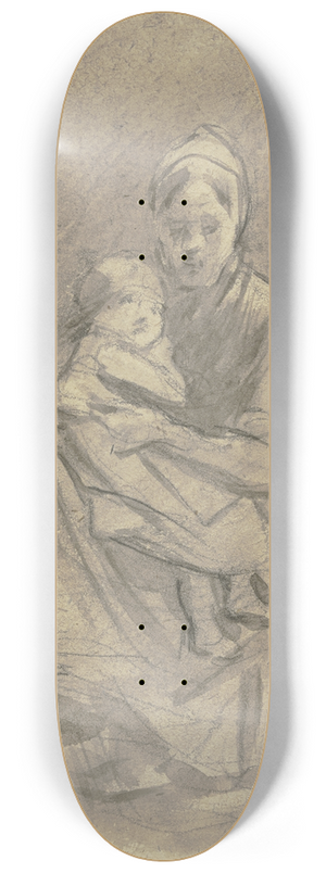 Jakob Frchtegott Dielmann - Eine Frau hlt ein Kind auf dem Scho, der Kopf nach vorne, der Krper nach links gewendet 8.25 inch art skate deck