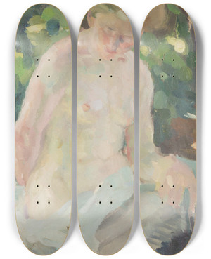 Triptych art skateboard deck of Adolf Hfer Female Nude by Adolf Hofer (1869-1927)