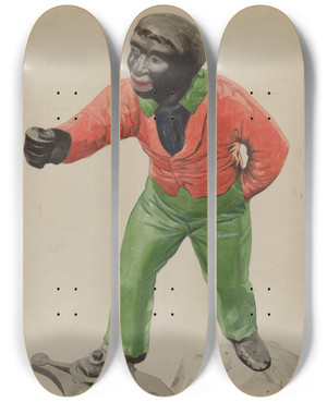 Triptych art skateboard deck of Bertha Semple Hitching Post by Bertha Semple