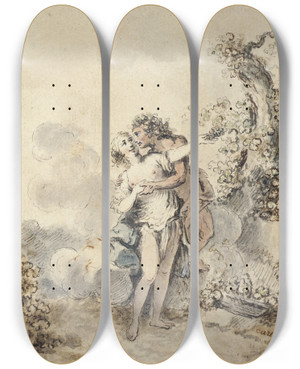 Triptych art skateboard deck of Jacquesphilippe Caresme Bacchus Et Erigone by Jacques Philippe Caresme (1734-1796)