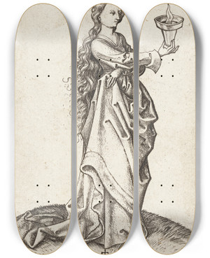 Triptych art skateboard deck of Martin Schongauer The Third Wise Virgin by Martin Schongauer (1435-1491)