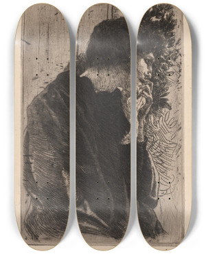 Triptych art skateboard deck of Albert Besnard Sadness by Albert Besnard (1849-1934)