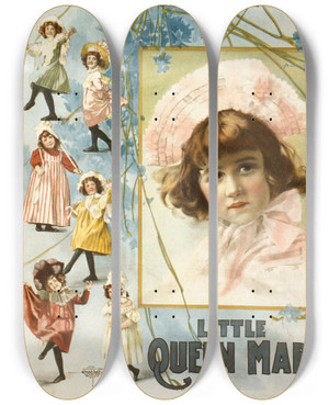 Triptych art skateboard deck of Courier Litho Co Little Queen Mab by Courier Litho Co (19-20-)