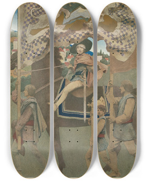 Triptych art skateboard deck of Maxfield Parrish Dies Irae by Maxfield Parrish (1870-1966)
