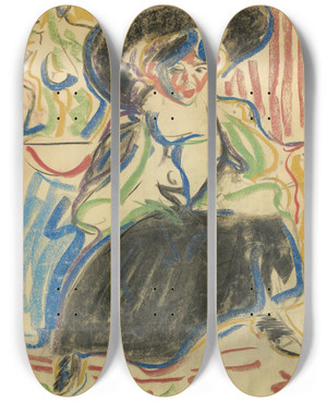 Triptych art skateboard deck of Ernst Ludwig Kirchner Sitzendes Mdchen Mit Hut Seated Girl With A Hat by Ernst Ludwig Kirchner (1880-1938)