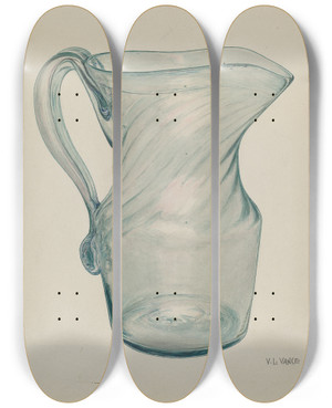Triptych art skateboard deck of Vl Vance Glass Pitcher by V.L. Vance