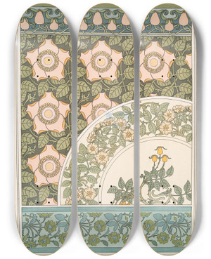Triptych art skateboard deck of Maurice Pillard Verneuil Eglantier 2 by Maurice Pillard Verneuil (1869-1942)