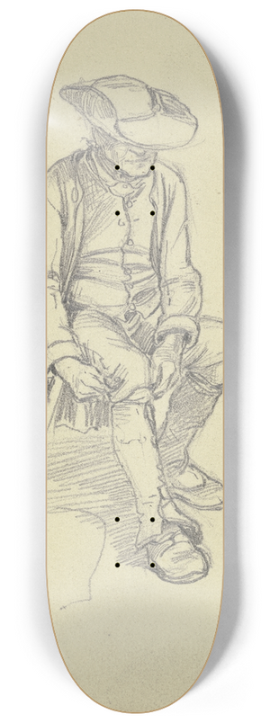 Jakob Frchtegott Dielmann - Sitzender Bauer mit groem Hut bindet sich das Strumpfband 8.25 inch art skate deck
