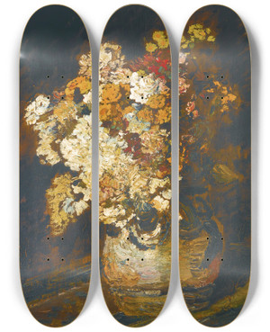 Triptych art skateboard deck of Adolphe Monticelli Fleurs Diverses by Adolphe Monticelli (1824-1886)