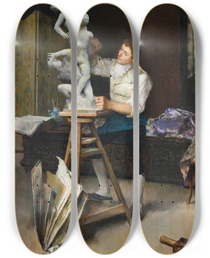 Triptych art skateboard deck of Luis Jimnez Aranda The Sculptor by Luis Jimenez Aranda (1845-1928)