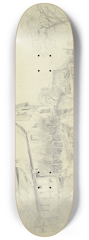 Jakob Frchtegott Dielmann - Strae in Schmitten, links ein Haus mit Zaun auf einer Mauer 8.25 inch art skate deck