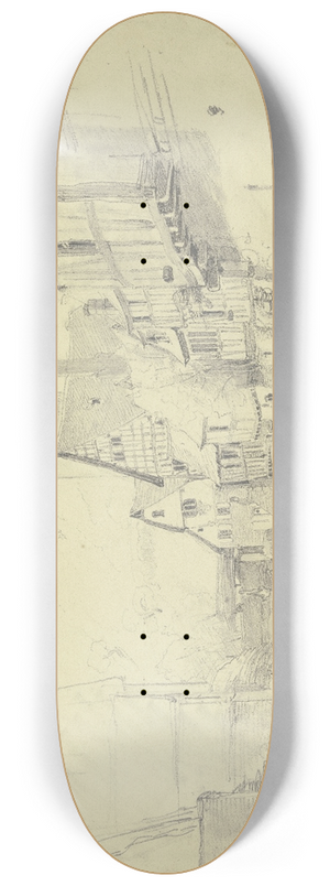 Jakob Frchtegott Dielmann - Strae mit breitem Bach, an dem zwei Frauen waschen 8.25 inch art skate deck