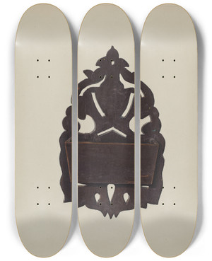 Triptych art skateboard deck of Wilford H Shurtliff Comb Case by Wilford H Shurtliff