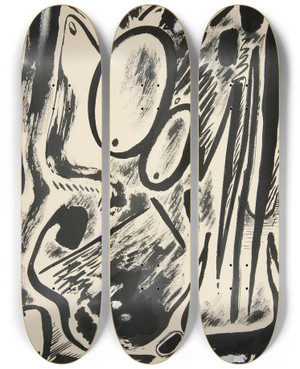 Triptych art skateboard deck of Rudolf Bauer Untitled Abstractforms_7 by Rudolf Bauer (1889-1953)