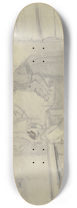 Jakob Frchtegott Dielmann - Vor einer Haustr stehen ein Tisch und eine Bank, eine Frau wscht in einem Zuber, ein Mdchen sitzt dabei, unter der Tr ein Mann 8.25 inch art skate deck