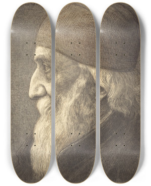 Triptych art skateboard deck of Alphonse Legros Selfportrait 13Th Plate_1 by Alphonse Legros (1837-1911)