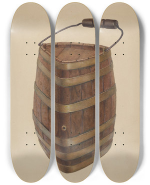Triptych art skateboard deck of Roger Deats Triangle Field Water Keg by Roger Deats
