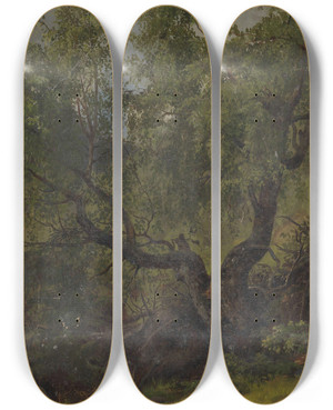 Triptych art skateboard deck of Adolph Tidemand Forest Study From Numedal by Adolph Tidemand (1814-1876)