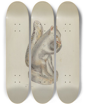 Triptych art skateboard deck of Inez Mccombs Pa German Chalkware Squirrel by Inez Mccombs