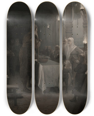 Triptych art skateboard deck of August Malmstrm Frithiof Comes To King Ring by August Malmstrom (1829-1901)