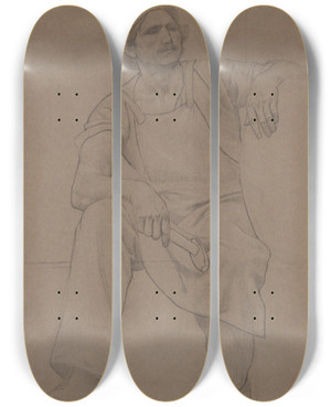 Triptych art skateboard deck of Henry Siddons Mowbray Man With Hammer by Henry Siddons Mowbray (1858-1928)