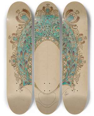 Triptych art skateboard deck of Flix Bracquemond Designs For A Hand Mirror by Felix Bracquemond (1833-1914)