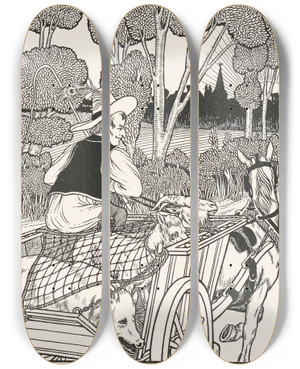 Triptych art skateboard deck of Percy J Billinghurst The Hog The Goat And The Sheep by Percy J Billinghurst (1871-1933)