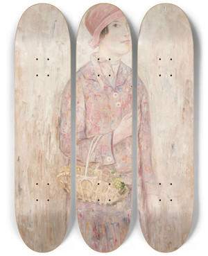 Triptych art skateboard deck of Tadeusz Makowski Dziewczyna W Rowym Kapeluszu by Tadeusz Makowski (1882-1932)