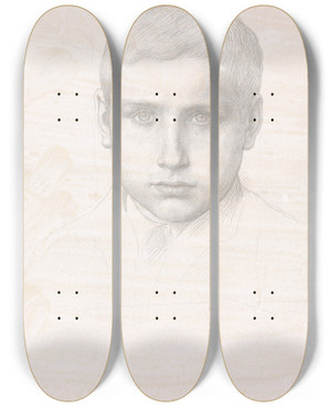 Triptych art skateboard deck of Alphonse Legros A Young Boy by Alphonse Legros (1837-1911)