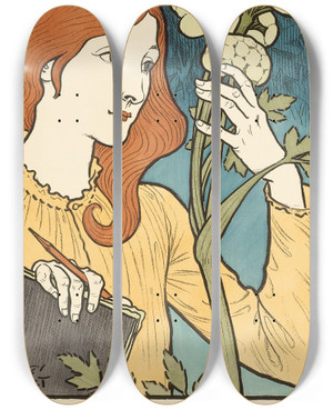 Triptych art skateboard deck of Eugne Grasset Salon Des Cent by Eugene Grasset (1841-1917)
