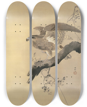 Triptych art skateboard deck of Ohara Koson Hawk by Ohara Koson (1877-1945)