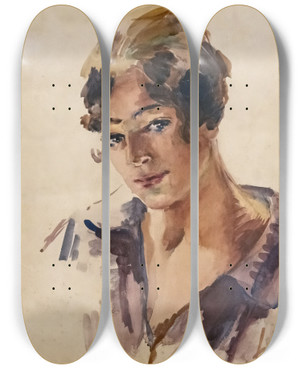 Triptych art skateboard deck of Luce Boyals Female Bust by Luce Boyals (1892-1946)