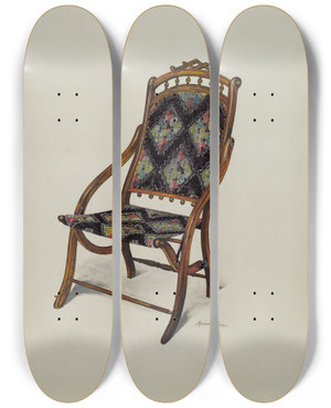 Triptych art skateboard deck of Florence Truelson Folding Oak Chair by Florence Truelson