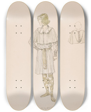 Triptych art skateboard deck of Heinrich Lefler Knappe by Heinrich Lefler (1863-1919)