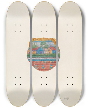 Triptych art skateboard deck of Cornelius Christoffels Purse_3 by Cornelius Christoffels (1879-1960)