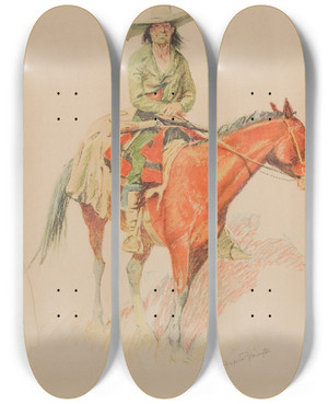 Triptych art skateboard deck of Frederic Remington Old Ramon by Frederic Remington (1861-1909)