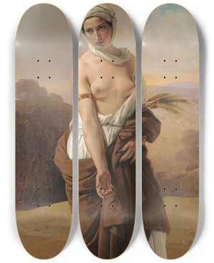Triptych art skateboard deck of Francesco Hayez Ruth by Francesco Hayez (1791-1882)